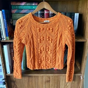 Orange Cable Knit Pom Pom Sweater